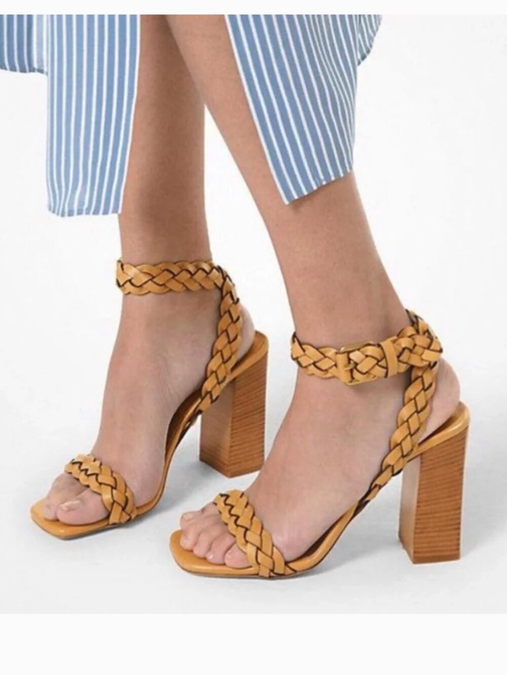 Michael Kors Collection Pippa Heels Leather Braided Heeled Sandal Shoes Brown 40